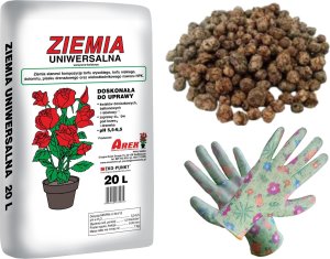 KIK Mieszanka do sadzenia roślin i warzyw, Ziemia 20 + Keramzyt 10l, Rękawiczki 1