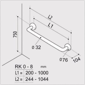 Merida Poręcz prosta biała Ergoplus 80 cm, średnica poręczy: 32mm 1