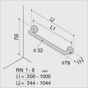Delabie Poręcz / uchwyt prosty ERGOPLUS, długość 600 mm, kolor inox, wykończenie powierzchni : satyna 2