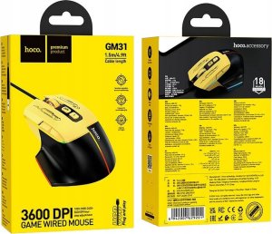 Mysz Hoco HOCO mysz komputerowa gamingowa przewodowa USB A 3600DPI GM31 czarno żółta 4
