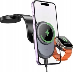 Hoco HOCO uchwyt samochodowy indukcyjny 2w1 do deski kompatybilny z Apple Watch 15W HW28 czarno szary 3