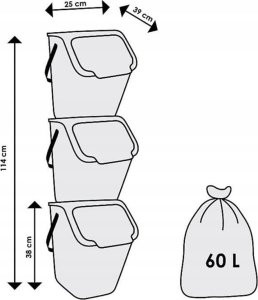 Kosz na śmieci Practic ZESTAW 3 POJEMNIKÓW 25L DO SEGREGACJI ODPADÓW KOLOR 14