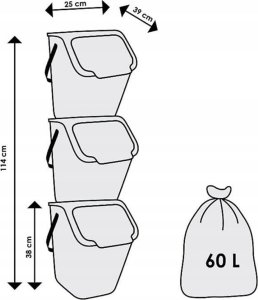 Kosz na śmieci Practic ZESTAW 3 POJEMNIKÓW 25L DO SEGREGACJI ODPADÓW KOLOR 4