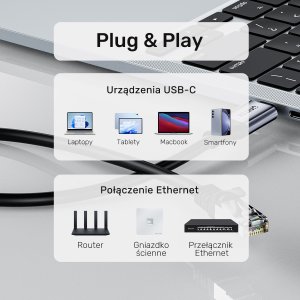 Unitek Unitek Kabel Ethernet USB C RJ-45 LAN, przewód sieciowy, 1m 11