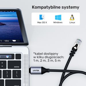 Unitek Unitek Kabel Ethernet USB C RJ-45 LAN, przewód sieciowy, 1m 12