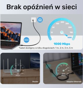Unitek Unitek Kabel Ethernet USB C RJ-45 LAN, przewód sieciowy, 1m 8