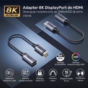 Adapter AV Unitek DisplayPort - HDMI szary (V1611A01) 5