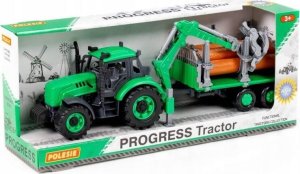 Polesie Polesie 96487 Traktor Progres inercyjny z podnośnikiem i przyczepą do przewozu drewna, zielony w pudełku 1