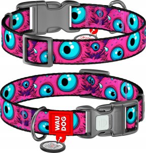 Collar WAU DOG OBROŻA NYLON Z ADRESÓWKĄ QR       20mm/28-40cm MONSTER EYE 1