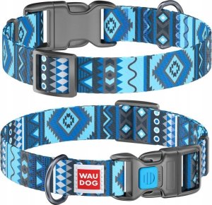 Collar WAU DOG OBROŻA NYLON Z ADRESÓWKĄ QR       15mm/25-35cm ETNO NIEBIESKI 1