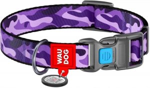 Collar WAU DOG OBROŻA NYLON Z ADRESÓWKĄ QR       KLAMRA METAL 15mm/25-35cm FIOLETOWE CAMO 1
