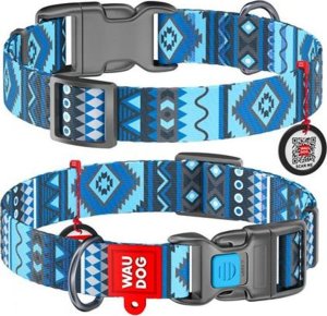 Collar WAU DOG OBROŻA NYLON Z ADRESÓWKĄ QR       10mm/20-30cm ETNO NIEBIESKI 1