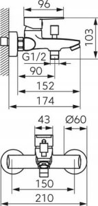 Bateria wannowa Ferro BTR1BL / FERRO / RITTO / BATERIA WANNOWA, ŚCIENNA, BEZ ZEST. NATRYSKOWEGO, CZARNA / 2