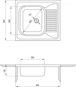 Zlewozmywak Kuchinox SK6_013T / KUCHINOX / ZLEW / 60 STALOWY NAKŁADANY 60X60 1KOM  Z PÓŁOC. GŁADKI (INOX) + SYFON (OKS_B13Y)  / 7