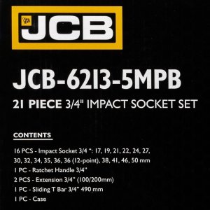 Klucz udarowy JCB JCB ZESTAW KLUCZY UDAROWYCH 21el. 3/4"  6KĄT. (17-50mm) 5