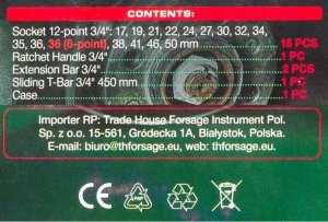 Klucz udarowy ROCKFORCE / WMC ROCKFORCE ZESTAW KLUCZY UDAROWYCH 21el. 3/4" 12KĄT.  17-50mm 6