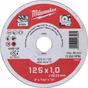 Milwaukee Tarcza Milwaukee 4932451477 do cięcia metalu Contractor 125x1 szara 1