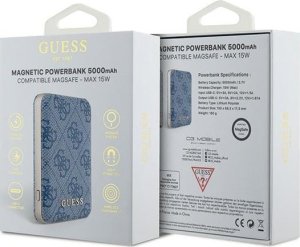 Powerbank Guess Guess Powerbank indukcyjny 15W GUPB5FP4EMGB 5000mAh niebieski/blue 4G Leather Metal Logo MagSafe 4