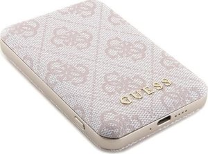 Powerbank Guess Guess Powerbank indukcyjny 15W GUPB5FP4EMGP 5000mAh różowy/pink 4G Leather Metal Logo MagSafe 3