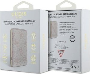 Powerbank Guess Guess Powerbank indukcyjny 15W GUPB5FP4EMGP 5000mAh różowy/pink 4G Leather Metal Logo MagSafe 4