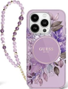 Guess Guess GUHMP16SHFWBRCESU iPhone 16 6.1" fioletowy/purple hardcase IML Flowers With Pearl Strap MagSafe 1