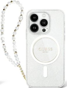 Guess Guess GUHMP16SHGCRELST iPhone 16 6.1" przeźroczysty/transparent hardcase IML Glitter With Pearl Strap MagSafe 1