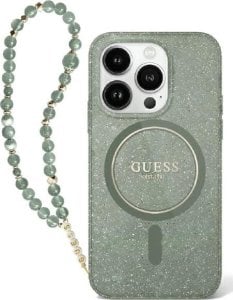 Guess Guess GUHMP16MHGCRELSA iPhone 16 Plus 6.7" zielony/green hardcase IML Glitter With Pearl Strap MagSafe 1