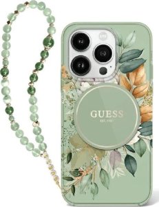 Guess Guess GUHMP16XHFWBRCESN iPhone 16 Pro Max 6.9" zielony/green hardcase IML Flowers With Pearl Strap MagSafe 1