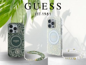 Guess Guess GUHMP16MHCPOFPA iPhone 16 Plus 6.7" zielony/green hardcase IML Flowers Allover Electro With Pearl Strap MagSafe 1