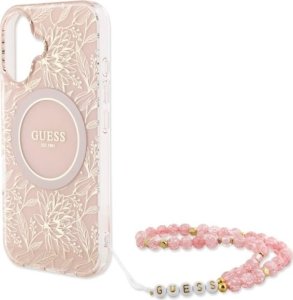 Guess Guess GUHMP16MHCPOFPP iPhone 16 Plus 6.7" różowy/pink hardcase IML Flowers Allover Electro With Pearl Strap MagSafe 5