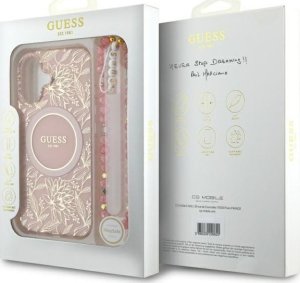 Guess Guess GUHMP16MHCPOFPP iPhone 16 Plus 6.7" różowy/pink hardcase IML Flowers Allover Electro With Pearl Strap MagSafe 7