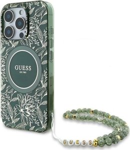 Guess Guess GUHMP16LHCPOFPA iPhone 16 Pro 6.3" zielony/green hardcase IML Flowers Allover Electro With Pearl Strap MagSafe 1