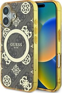 Guess Guess GUHMP16SH4PYEEW iPhone 16 6.1" brązowy/brown hardcase IML Peony On 4G Background MagSafe 1