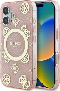 Guess Guess GUHMP16SH4PYEEP iPhone 16 6.1" różowy/pink hardcase IML Peony On 4G Background MagSafe 1