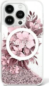 Guess Guess GUHMP16SLFMWTP iPhone 16 6.1" różowy/pink hardcase Liquid Glitter Flower MagSafe 1