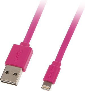 Kabel USB Lindy USB-A - Lightning 1 m Różowy (31395) 1