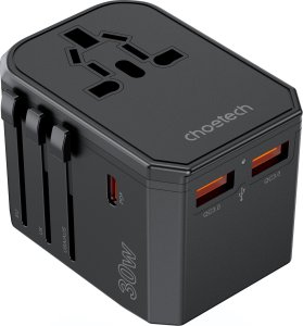 Ładowarka Choetech Uniwersalna ładowarka podróżna USB-C 2x USB-A PD 30W wtyczki USA EU UK AU czarna Uniwersalna ładowarka podróżna USB-C 2x USB-A PD 30W wtyczki USA EU UK AU czarna 1