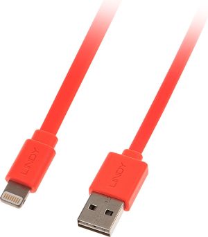 Kabel USB Lindy Lightning, plaski, 1m, czerwony (31394) 1