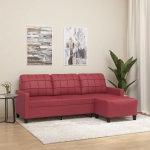 vidaXL 3-osobowa sofa z podnóżkiem, winna czerwień, 180 cm, ekoskóra 1