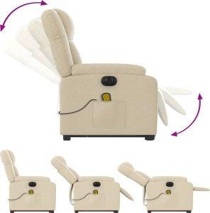 vidaXL Podnoszony fotel masujący, elektryczny, rozkładany, kremowy 6
