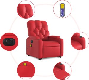 vidaXL Rozkładany fotel pionizujący z masażem, elektryczny, czerwony 7