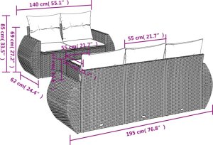vidaXL 6-cz. zestaw mebli ogrodowych z poduszkami, czarny polirattan 3