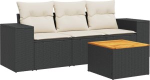 vidaXL 4-cz. zestaw wypoczynkowy do ogrodu, poduszki, czarny rattan PE 2
