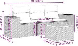 vidaXL 4-cz. zestaw wypoczynkowy do ogrodu, poduszki, czarny rattan PE 3