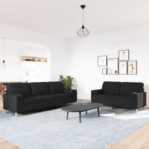 vidaXL 2-cz. komplet wypoczynkowy z poduszkami, czarny, tkanina 3