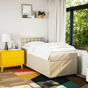 vidaXL Łóżko kontynentalne z materacem, kremowe, tkanina, 90x200 cm 3