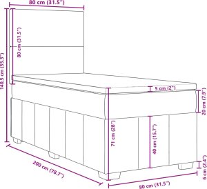 vidaXL Łóżko kontynentalne z materacem, czarne, tkanina, 80x200 cm 12