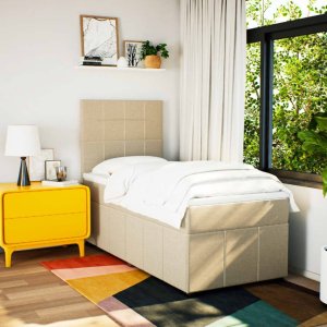 vidaXL Łóżko kontynentalne z materacem, kremowe, tkanina, 80x200 cm 3