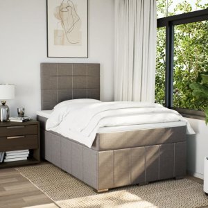 vidaXL Łóżko kontynentalne z materacem, taupe, 120x190 cm, tkanina 3