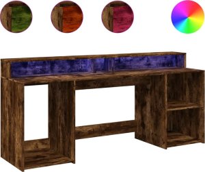 vidaXL Biurko z podświetleniem LED, przydymiony dąb, 200x55x91 cm 2